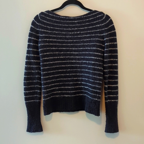 Free People boat neck gray and white striped wool sweater XS - Picture 2 of 7